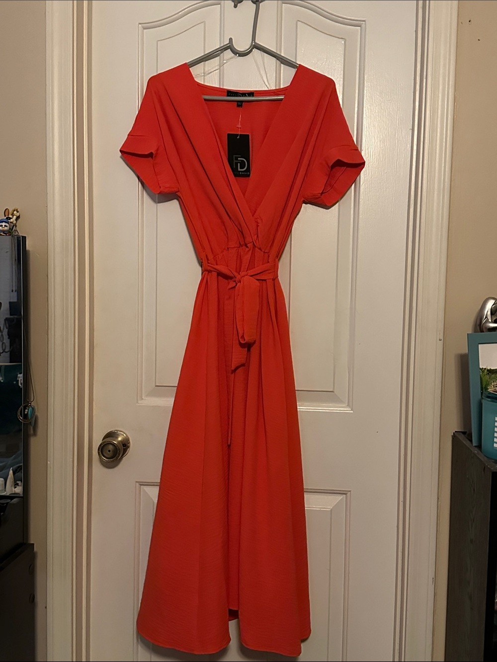 Fred David Vibrant Orange Wrap Maxi Dress